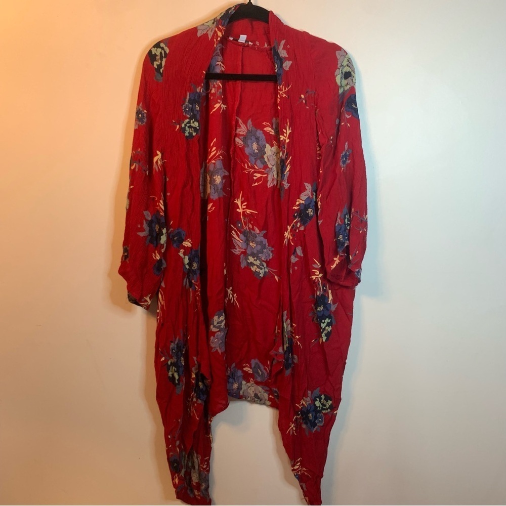Patrons Of Peace Red Floral Kimono Robe Cardigan M